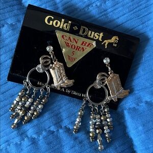 Gold Dust Cowboy Boots and Horseshoe Interchangeable Western Earrings